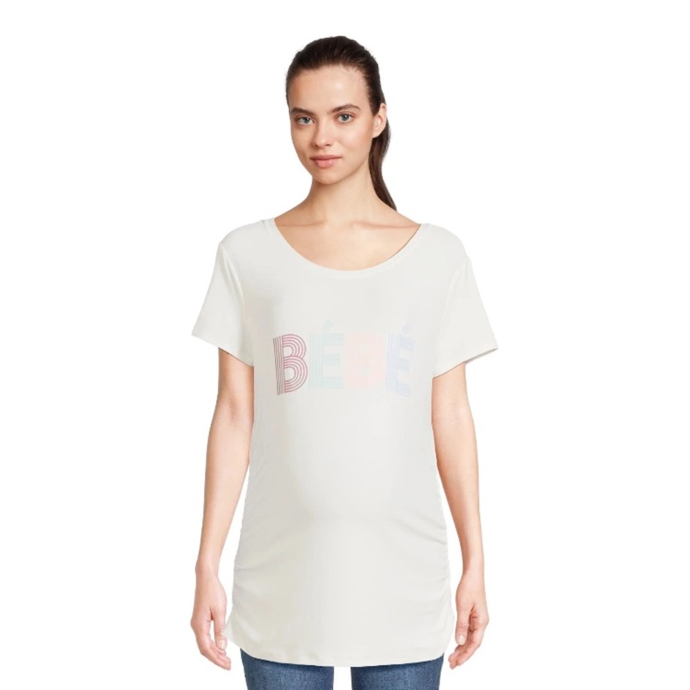 💜Time and Tru Maternity Short Sleeve Graphic T-Shirt “BÉBÉ” Size:Small(4-6)